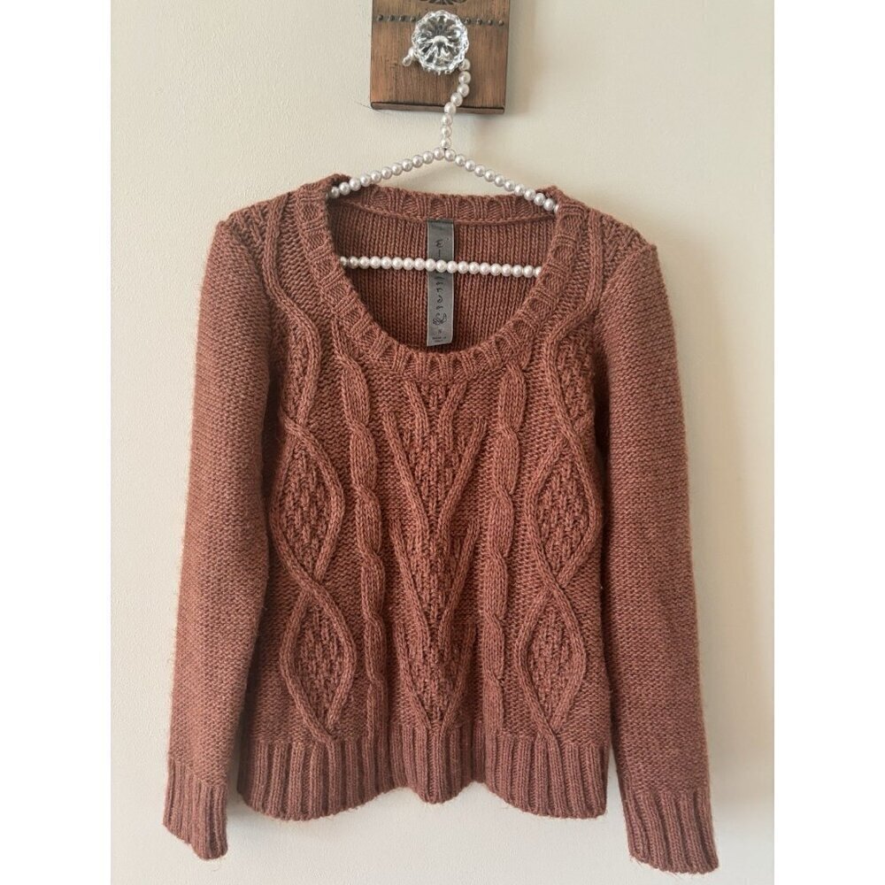 Elsamanda Womens Size S Alpaca Wool Blend Cable Knit Sweater Italy Brown